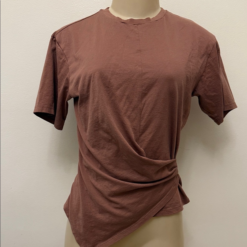 Theory Rust Brown Short Sleeve Asymmetrical Top Size P